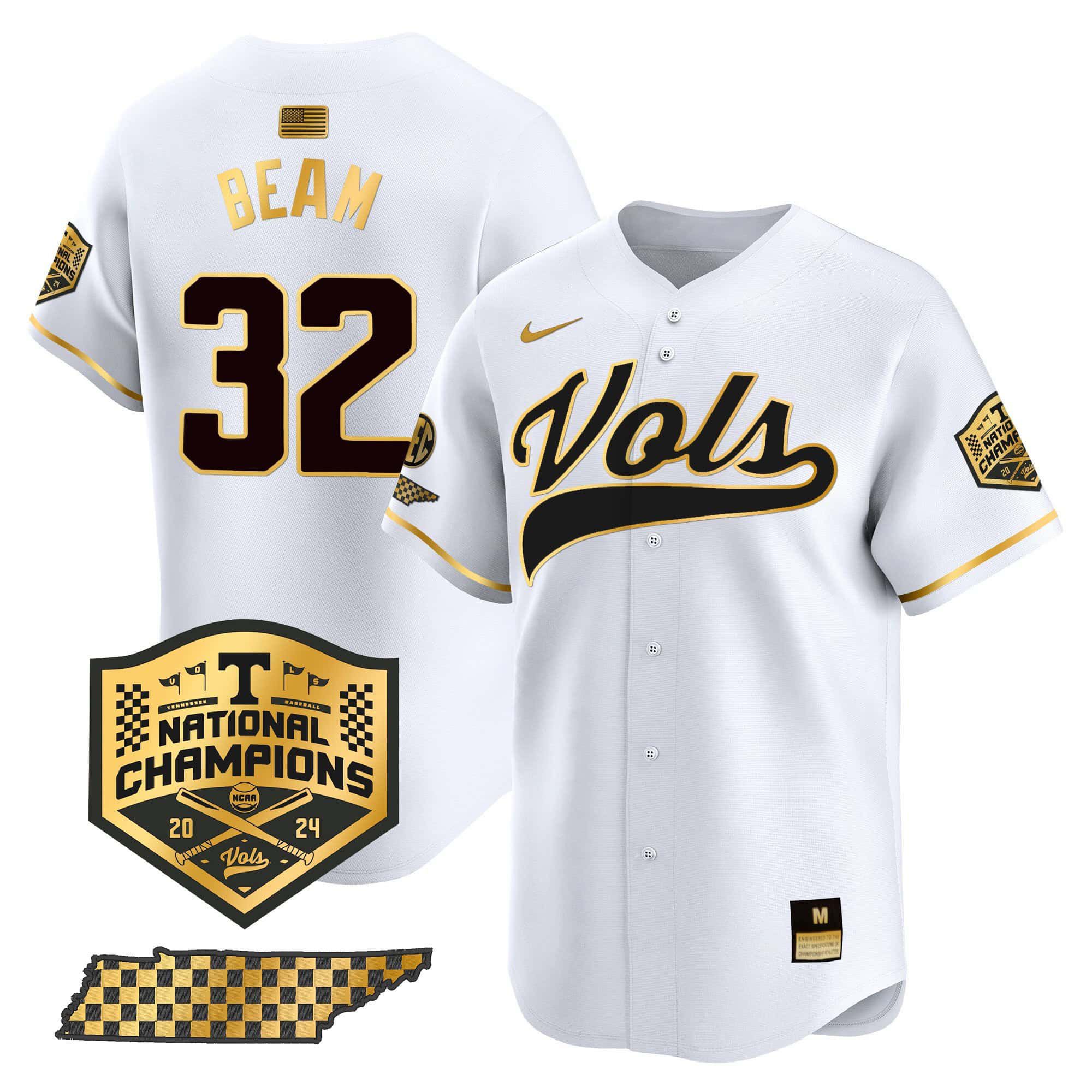 Men Tennessee Volunteers #32 Beam White 2024 Nike Champions Vapor Premier Limited NCAA Jersey style 1